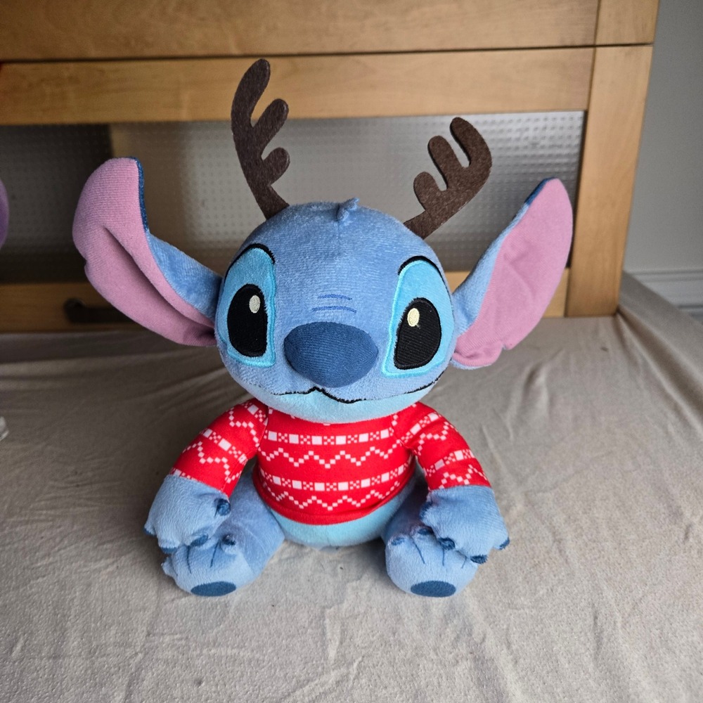 Disney Stitch Plush‎ Toy Blue Holiday Reindeer Christmas Sweater Hawaii baby